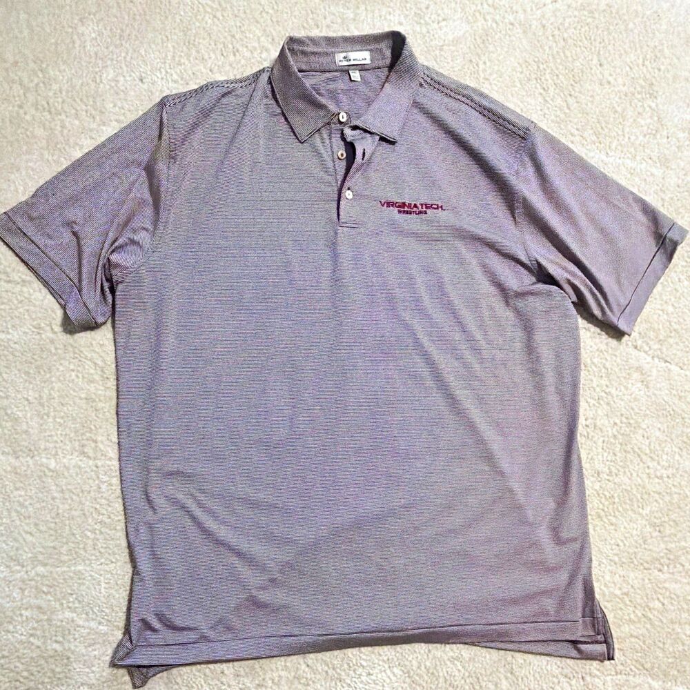 Peter Millar Mens 2XL Gray White Burgundy Striped VT Wrestling Polo Shirt